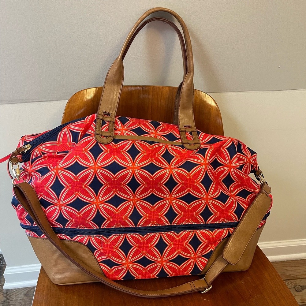 Stella & Dot Classic Red and Navy Patterned Women's Weekend Bag